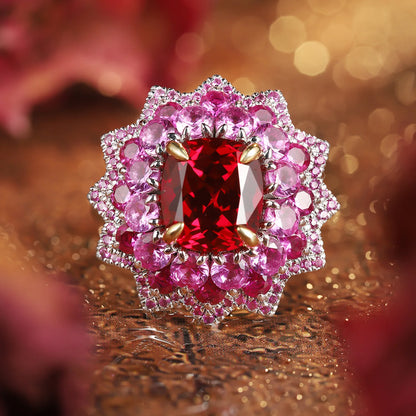MUSHAN Custom Jewelry 925 Sterling Silver Ring Lab Grown Ruby Cushion Luxury Ring for Women 18K Gold Plated Anniversary Rings