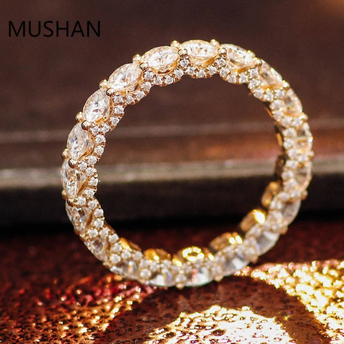 MUSHAN Luxury Custom 14K 18K Gold Rings Band Jewelry With Moissanite Diamond Lab Grown Gemstones Diamond Wedding Ring For Women