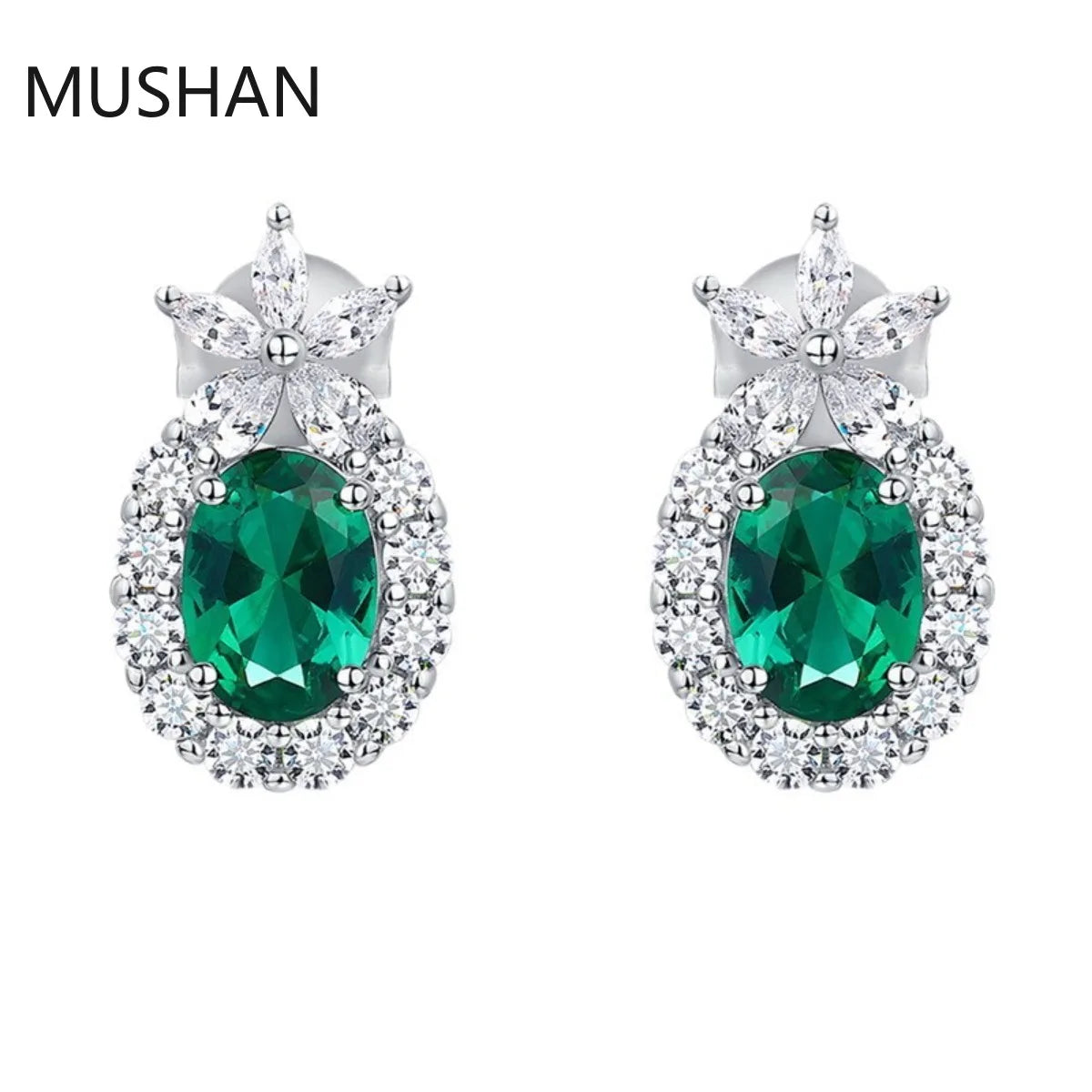 MUSHAN Luxury Jewelry S 925 Sterling Silver Stud Earrings Women GRC Certificated Lab Grown Emerald Earrings Stud Ear Pin Jewelry