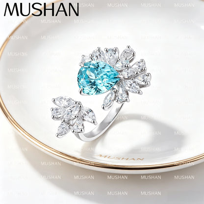 MUSHAN Bespoke Jewelry 925 Sterling Silver Ring Lab Red Ruby Oval Bridal Ring for Women 18K Gold Plated GRC Certificate Rings