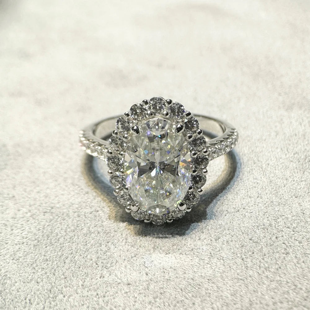 MuShan Luxury Jewelry 925 Sterling Silver Rings Band For Women 4.5 Carats Moissanite Diamond Ring D Color VVS1 GRA Certificate