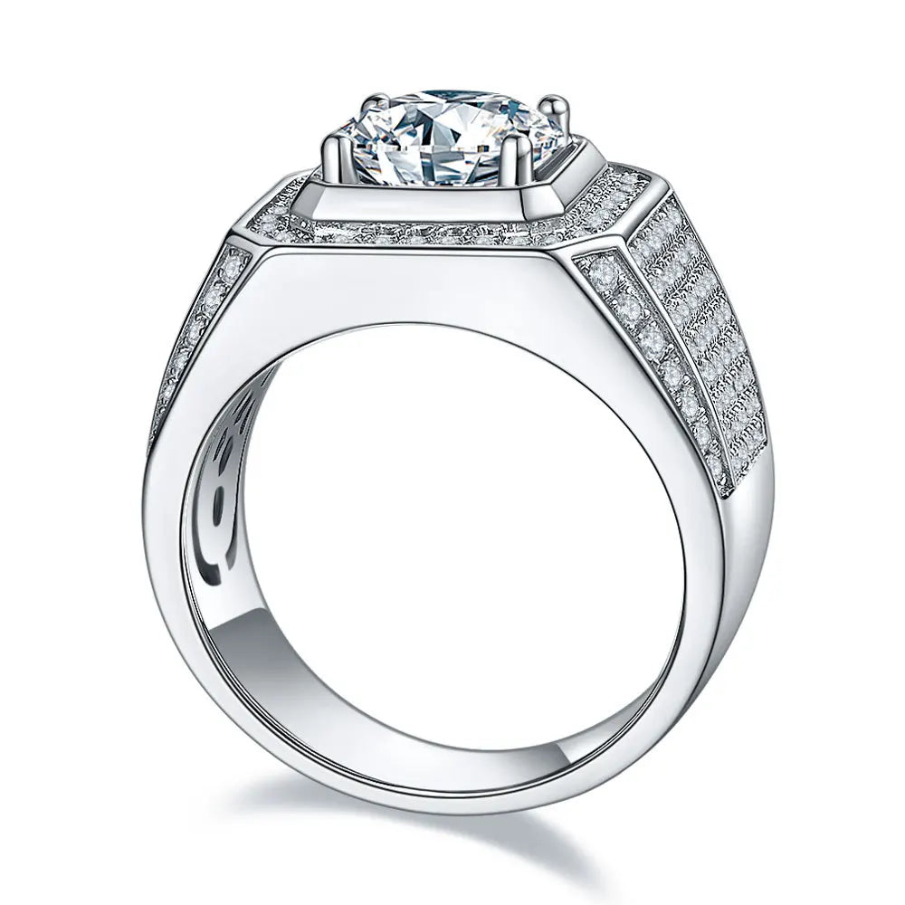 MuShan Brand Jewelry 925 Sterling Silver Ring Round Moissanite Office Ring for Bride 18K Real Gold Plated MST Patent Jewellery