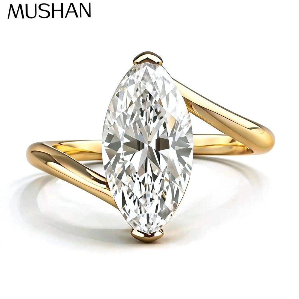 MuShan Luxury Jewelry 925 Sterling Silver Ring VVS Moissanite Solitaire Ring for Fiancee 18K Gold Plated MST Patent Rings