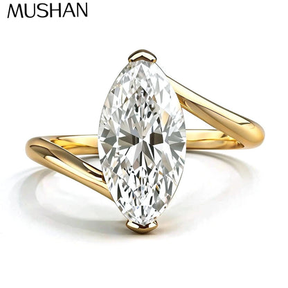 MuShan Luxury Jewelry 925 Sterling Silver Ring VVS Moissanite Solitaire Ring for Fiancee 18K Gold Plated MST Patent Rings