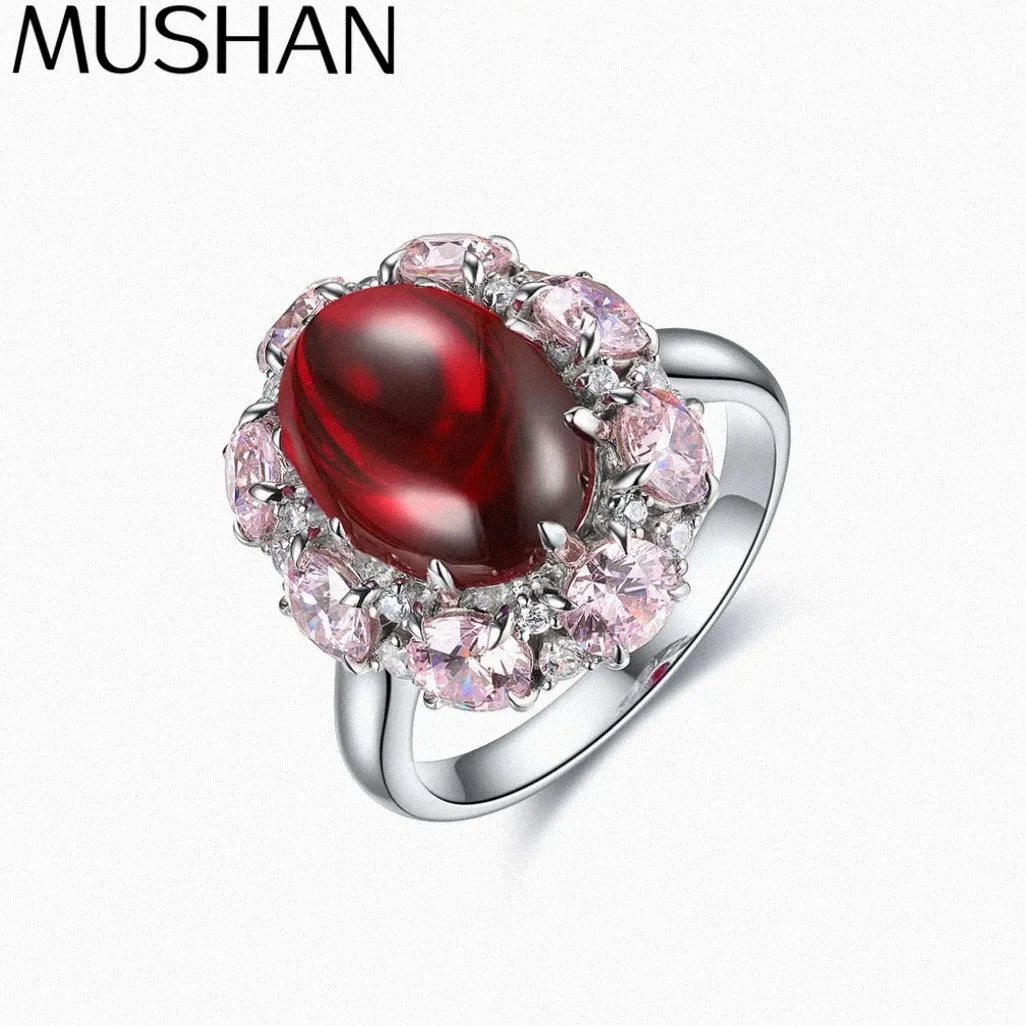 MUSHAN Custom Jewelry 925 Sterling Silver Ring Lab Red Ruby Asscher Classic Ring for Women 18K Gold Plated Anniversary Rings