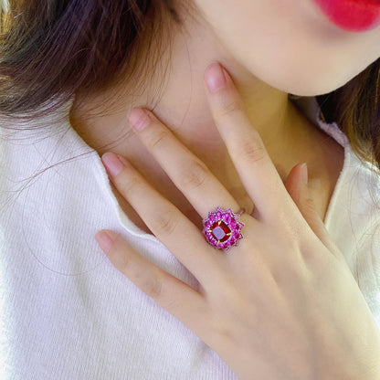 MUSHAN Custom Jewelry 925 Sterling Silver Ring Lab Grown Ruby Cushion Luxury Ring for Women 18K Gold Plated Anniversary Rings