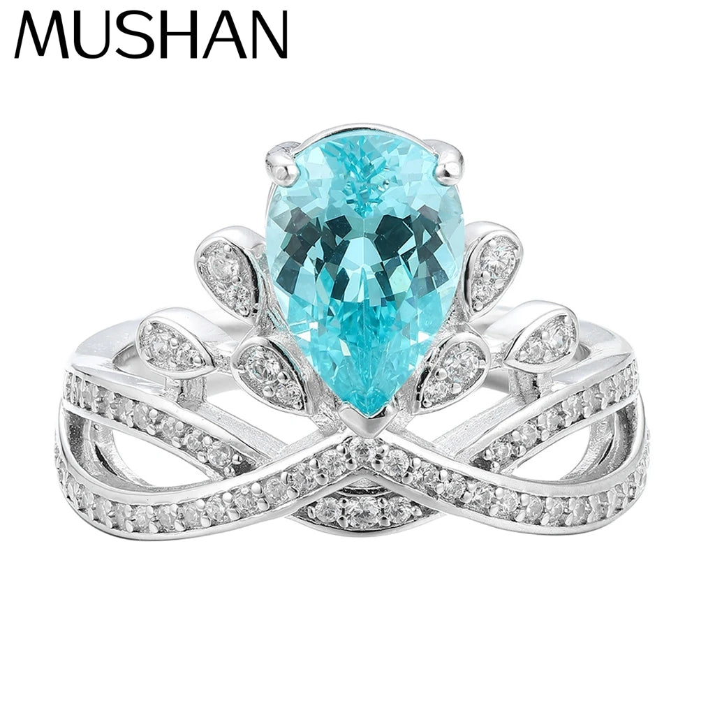 MUSHAN Custom Jewelry 925 Sterling Silver Ring Lab Blue Sapphire Radiant Bridal Ring for Women 18K Gold Plated Anniversary Ring