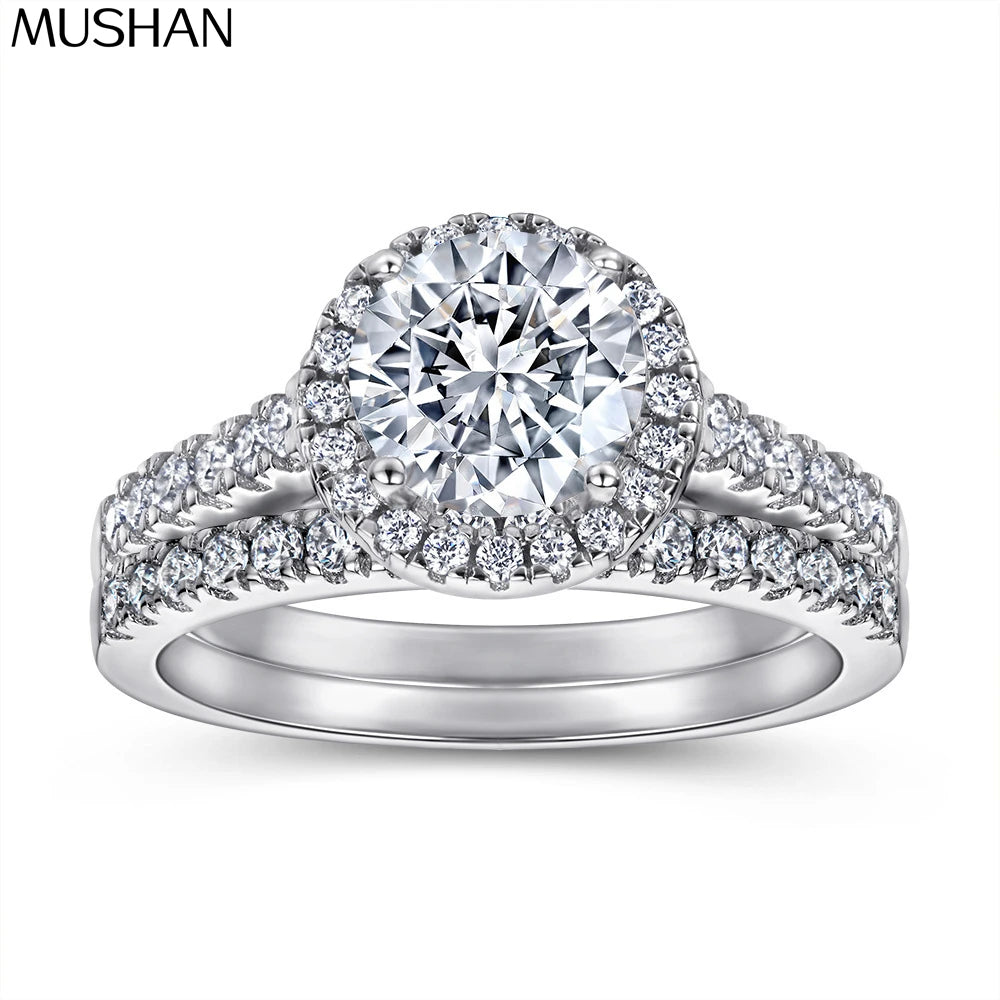 MuShan Jewelry 925 Sterling Silver Ring Wedding Band High Carbon Diamond Cocktail Party Gold Plated Women Rings Fine Jewelry