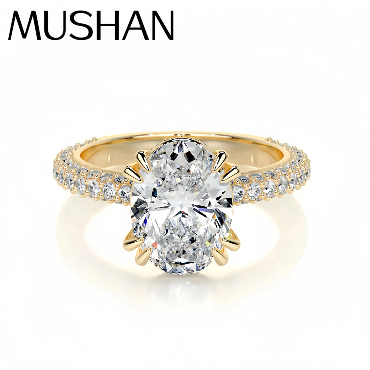 MUSHAN Bespoke Luxury Jewelry 925 Sterling Silver Ring D Color VVS1 Moissanite Ring for Women 18K Real Gold Plated MST Patent