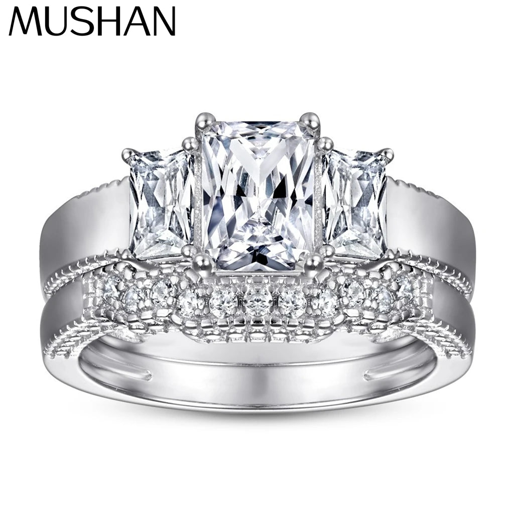 MuShan Jewelry 925 Sterling Silver Romantic Engagement Ring 5A Cubic Zirconia Valentine Anniversary Rings Bands  Women Gift