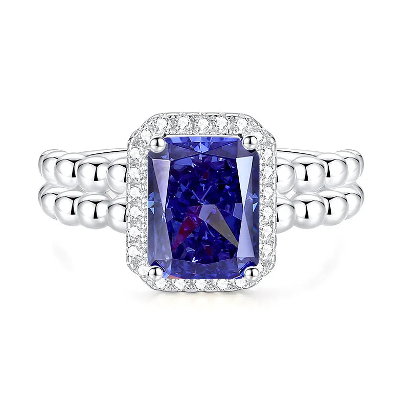 MUSHAN Luxury Jewelry S925 Pure Silver Four-Claw Square Cut Emerald Cut High-Carat Diamond Row Ring With Morganite Gemstones