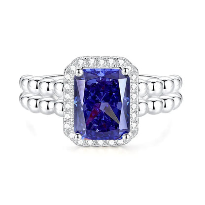 MUSHAN Luxury Jewelry S925 Pure Silver Four-Claw Square Cut Emerald Cut High-Carat Diamond Row Ring With Morganite Gemstones