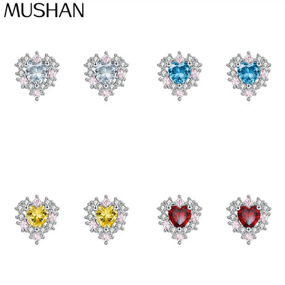 MuShan Jewelry 925 Sterling Silver Stud Earrings Dangle High Carbon Diamond Bridal Shower Modern Women Earring Fine Jewelry
