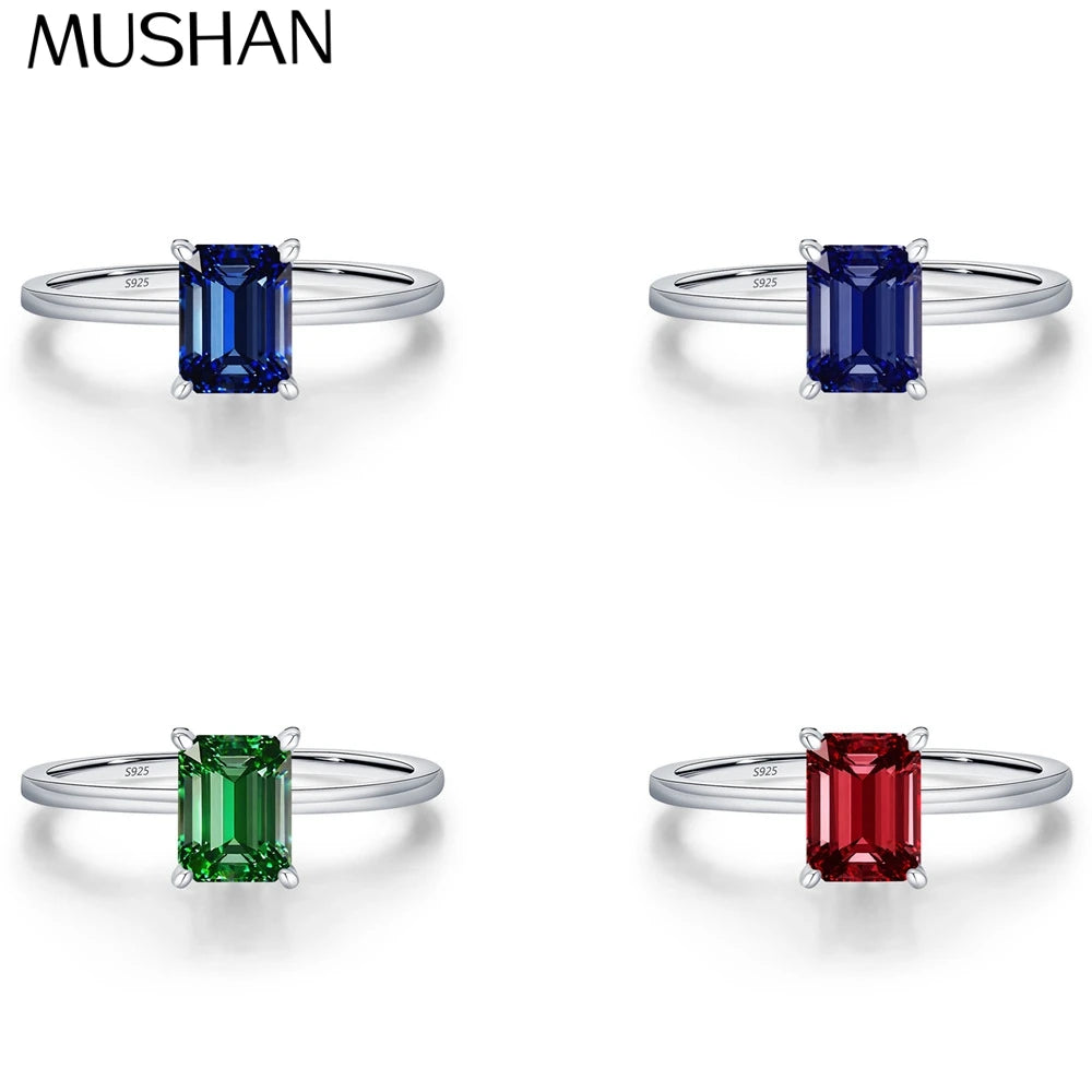 MuShan Designer Jewelry 925 Sterling Silver Ring Lab Grown Emerald Oval Modern Ring for Women 18K Gold Plated Anniversary Rings