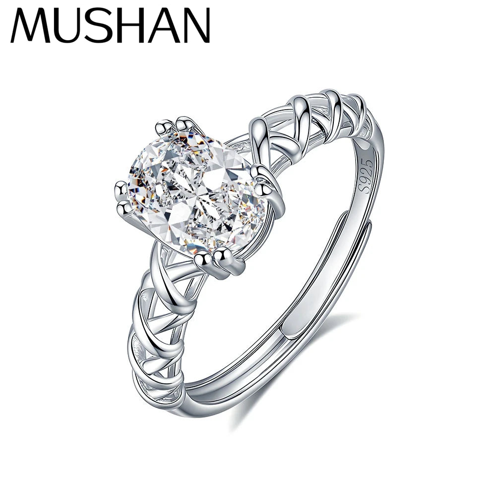 MuShan Designer Jewelry 925 Sterling Silver Ring Moissanite Delicate Ring for Her 18K Real Gold Plated MST Patent Jewellery