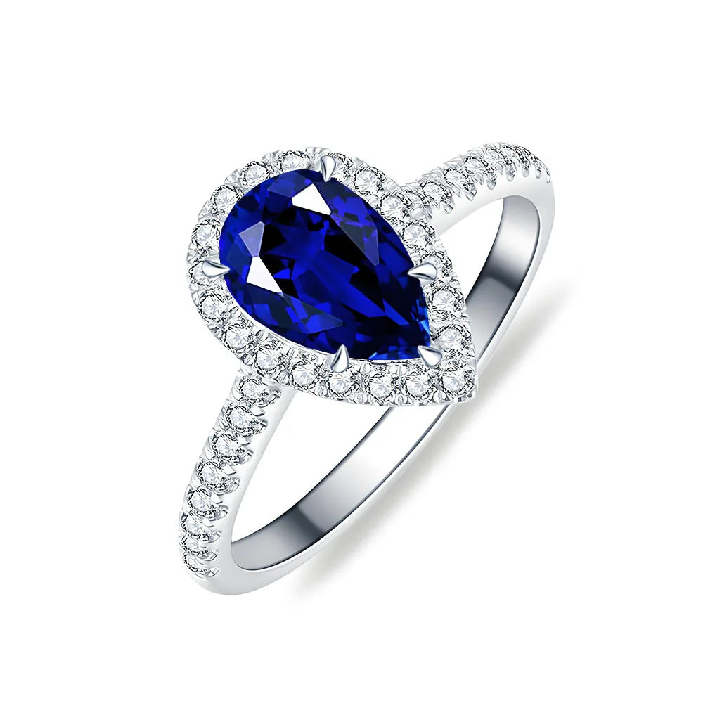MuShan Jewelry 925 Sterling Silver Rings CMA Certificate Water Drop HCD Gemstones Emerald Sapphire Women Ring Band Fine Jewelry