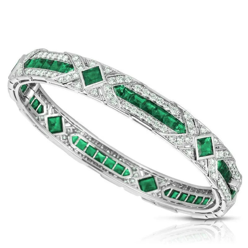 MuShan Jewelry 925 Sterling Silver Bangle Bracelet Women Green Gemstones High Carbon Diamond s925 Silver Bangles Fine Jewelry