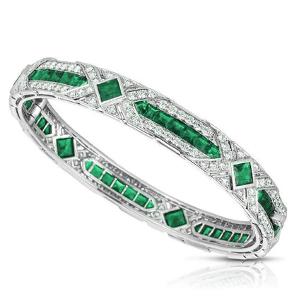 MuShan Jewelry 925 Sterling Silver Bangle Bracelet Women Green Gemstones High Carbon Diamond s925 Silver Bangles Fine Jewelry