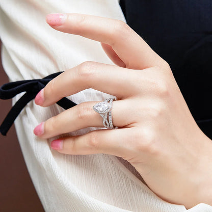 MuShan Luxury Jewelry 925 Sterling Silver Ring Zircon 7A Princess Promise for Girlfriend 18K Rose Gold Plated Fine Jewelry Rings