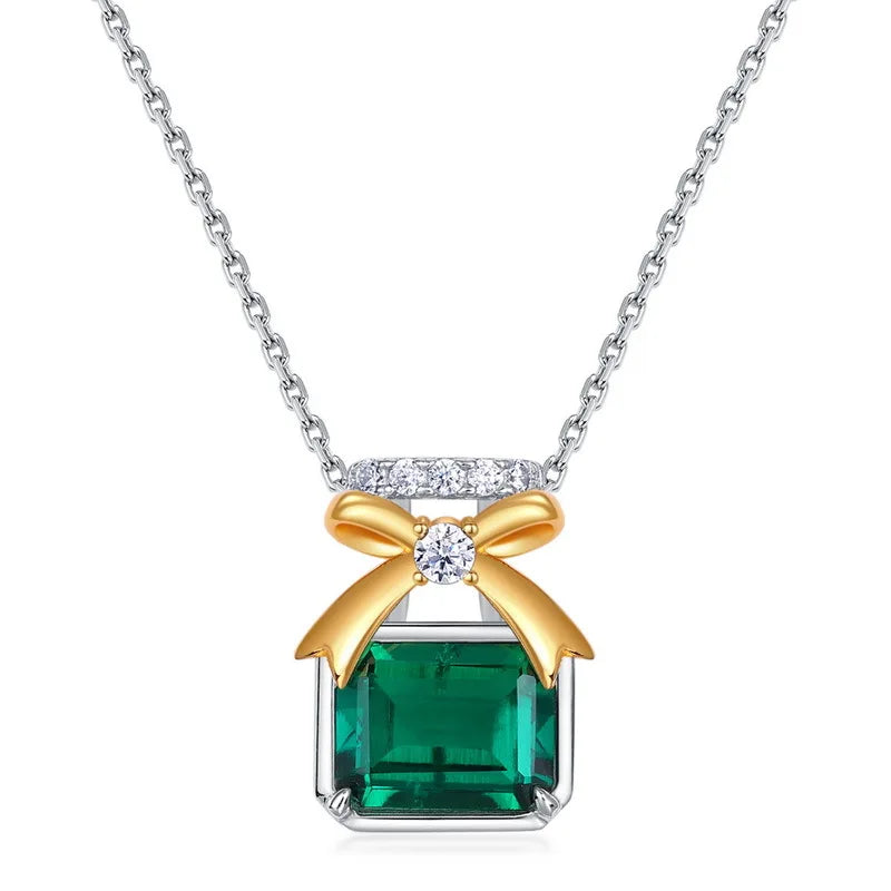 MuShan Jewelry 925 Sterling Silver Necklace Lab Grown Ruby Cushion Evening Wear for Women 18K Gold Plated Anniversary Necklace