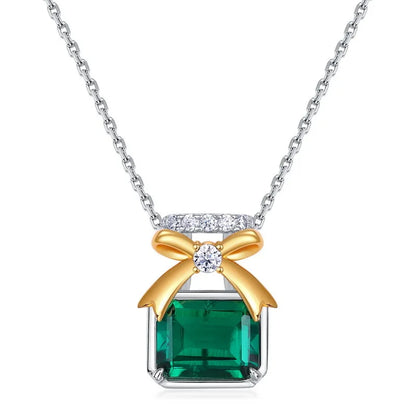 MuShan Jewelry 925 Sterling Silver Necklace Lab Grown Ruby Cushion Evening Wear for Women 18K Gold Plated Anniversary Necklace