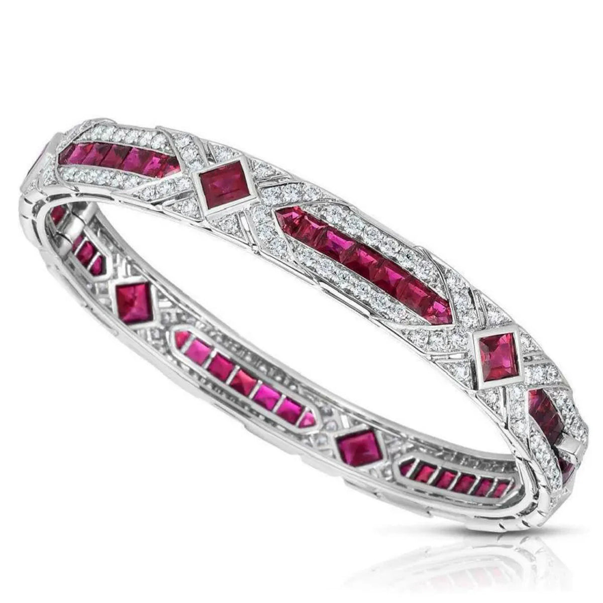 MuShan Jewelry 925 Sterling Silver Bangle Bracelet For Women Red Gemstones High Carbon Diamond s925 Silver Bangles Fine Jewelry
