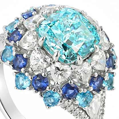 MuShan Jewelry 925 Sterling Silver Ring Band For Women High Carbon Paraiba Gemstones S925 Silver Rings Accessories Fine Jewelry