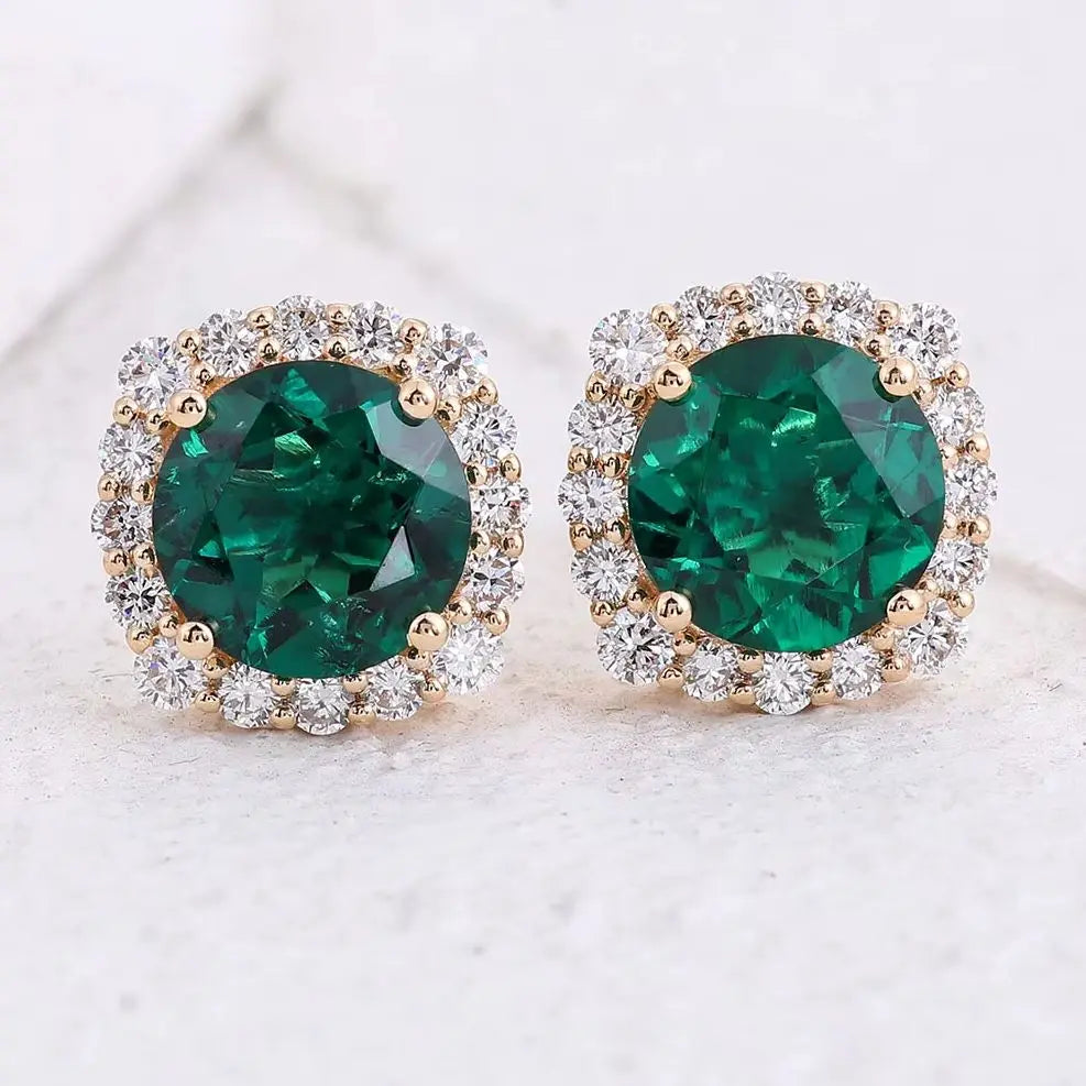 MUSHAN Custom Jewelry 10k 14k 18k PT950 Stud Earrings 2ct Lab Grown Emerald Luxury Gift for Women Wedding Anniversary Earrings
