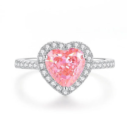 MUSHAN Luxury Jewelry S925 Sterling Silver Heart-Shaped Pink Zircon Heart Ring For Women'S Pappalacha High Carbon Diamond