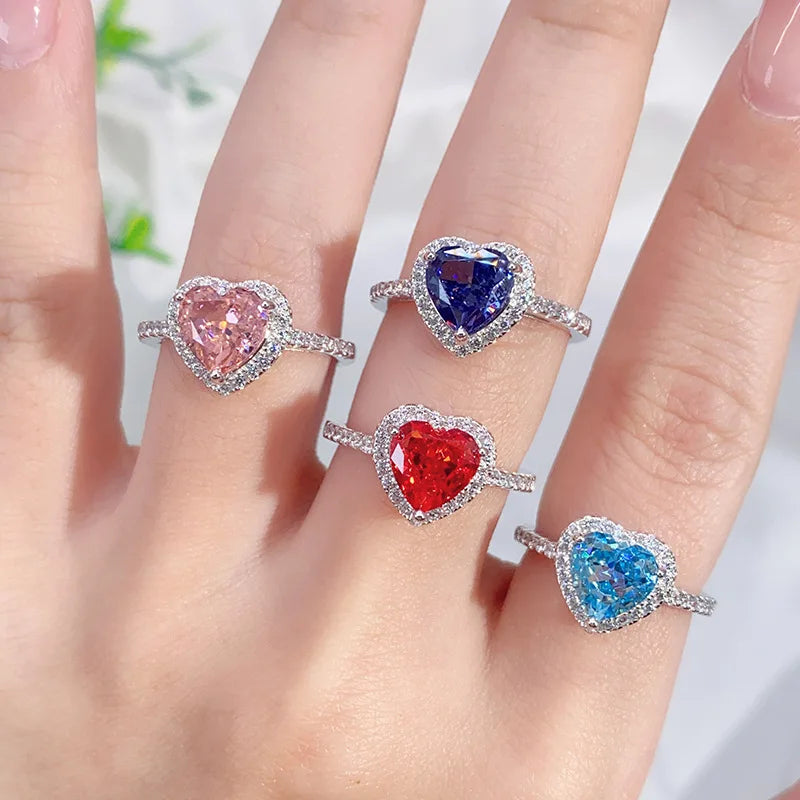 MUSHAN Luxury Jewelry S925 Sterling Silver Heart-Shaped Pink Zircon Heart Ring For Women'S Pappalacha High Carbon Diamond