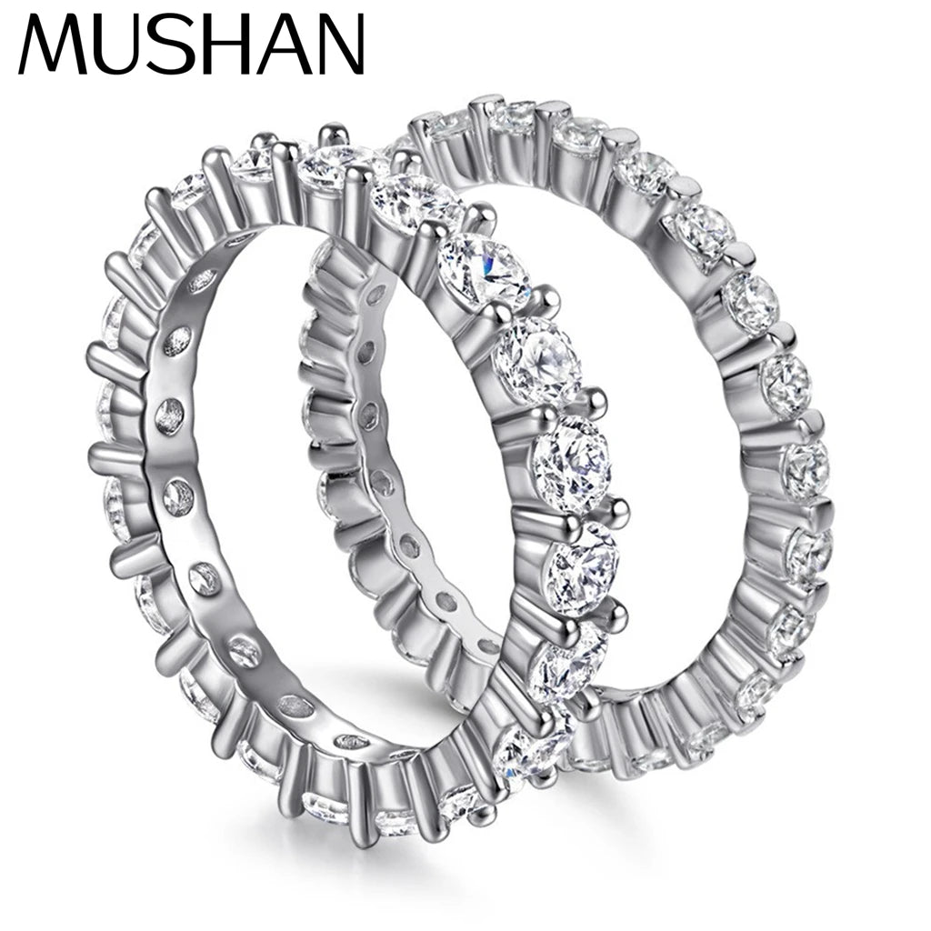 MuShan Jewelry 925 Sterling Silver Rings Bands Engagement Ring 7A Cubic Zirconia Delicate Anniversary Sparkle  Women Gift