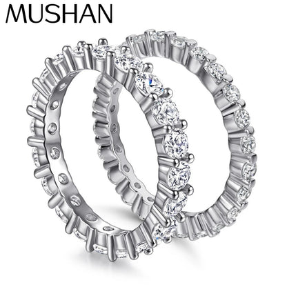 MuShan Jewelry 925 Sterling Silver Rings Bands Engagement Ring 7A Cubic Zirconia Delicate Anniversary Sparkle  Women Gift