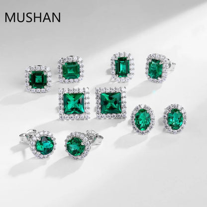 MUSHAN Luxury Jewelry S 925 Sterling Silver Stud Earrings Women GRC Certificated Lab Grown Emerald Earrings Stud Ear Pin Jewelry