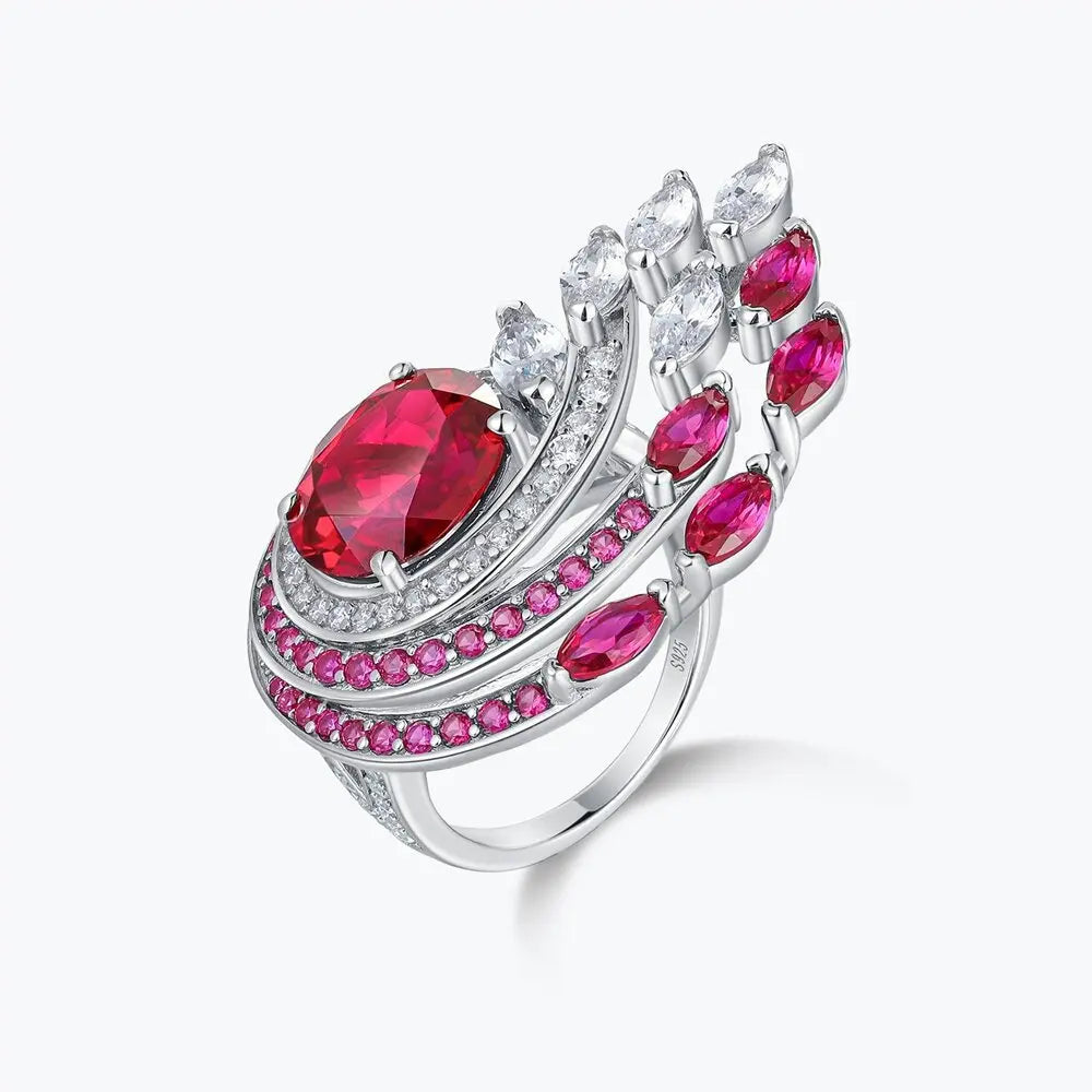 MuShan Designer Jewelry 925 Sterling Silver Ring Lab Grown Ruby Princess Party Ring for Women 18K Gold Plated Anniversary Rings