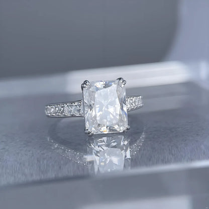 Mushan Luxury Jewelry A 4carat 8x10mm Cut Dcolor Moissanite S925 Sterling Silver Ring For Women