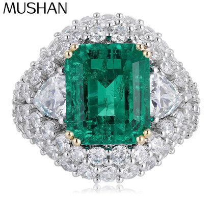 MUSHAN Custom Jewelry 925 Sterling Silver Ring Lab Green Ruby Asscher Anniversary Ring for Women 18K Gold Plated Classic Rings