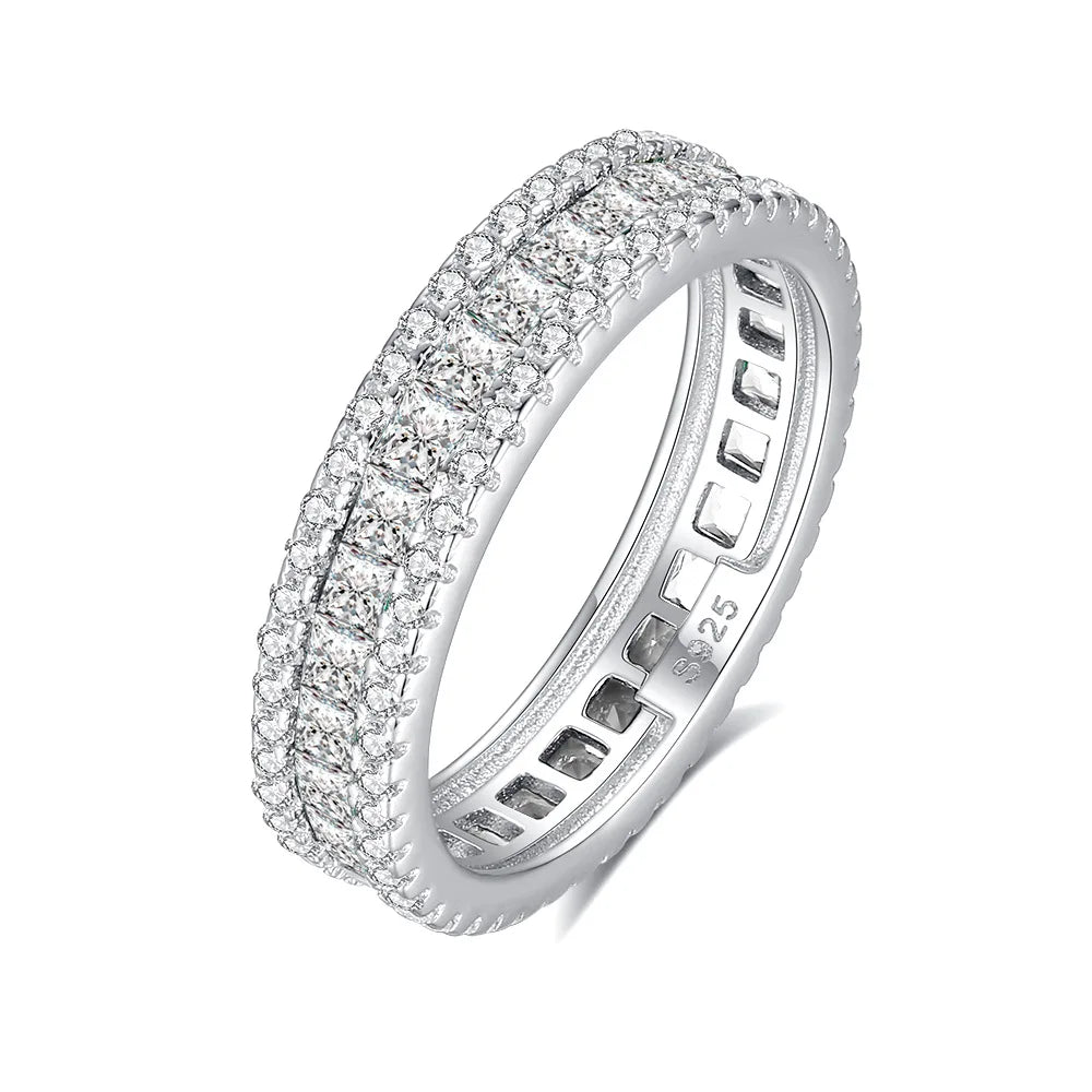 MUSHAN Luxury Jewelry Double-row diamond-encrusted green square diamond ring, S925 sterling silver elegant jewelry for women