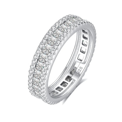 MUSHAN Luxury Jewelry Double-row diamond-encrusted green square diamond ring, S925 sterling silver elegant jewelry for women