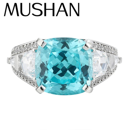 MUSHAN Custom Jewelry 925 Sterling Silver Ring Lab Blue Sapphire Round Wedding Party for Women 18K Gold Plated Anniversary Ring