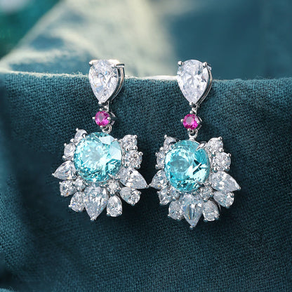 MUSHAN Custom Jewelry 925 Sterling Silver Earrings Lab Blue Ruby Heart Evening Wear for Women 18K Gold Plated Anniversary