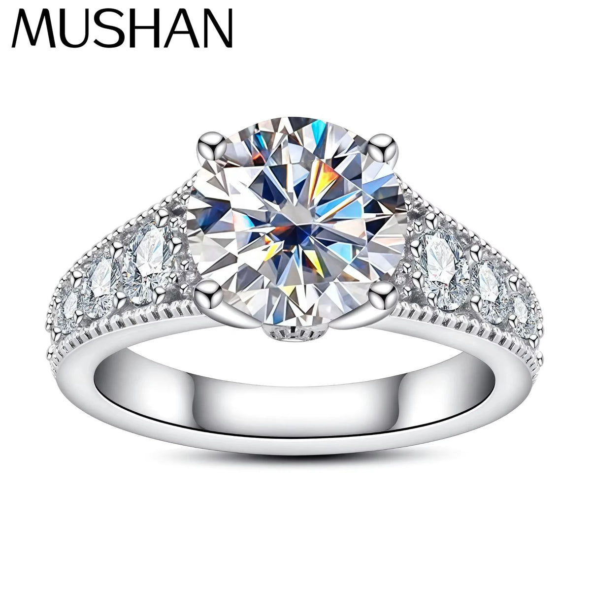 MuShan Brand Jewelry 925 Sterling Silver Ring Moissanite Crafted Ring for Lover 18K Real Gold Plated MST Patent Fine Rings