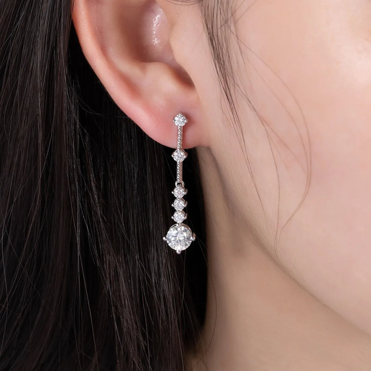 MuShan Designer Jewelry 925 Sterling Silver Ear Line Moissanite Party Platinum Plated for Girlfriend MST Patent Earrings