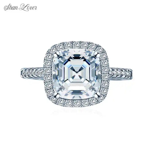 ShanLover Brand Luxury MST Top Grade Moissanite Diamond Ring for Woman s925 Real 925 Sterling Silver Square Cut Rings Jewelry