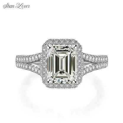 ShanLover Brand Emerald Cut Process 6*8 Rectangular Moissanite Ring for Women 925 Silver Full diamond Gemstones Rings Jewelry