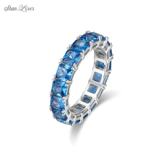 ShanLover Brand Luxury 925 Silver Rings With Full Diamond Women s925 Sterling Silver Fashionable Blue Gemstones Ring Jewelry