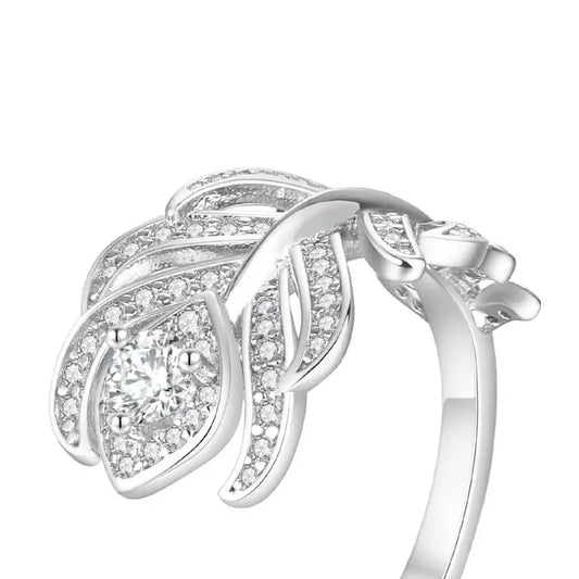 ShanLover Brand S925 Real 925 Silver Full Diamond Feather Ring Opening Design Pure Sterling Silver Rings For Woman Man Jewelry