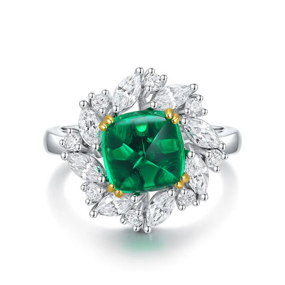 ShanLover Brand MGI Top Grade 2.5ct Lab Grown Green Emerald Gemstone Ring Women Real 925 Sterling Silver Wedding Rings Jewelry