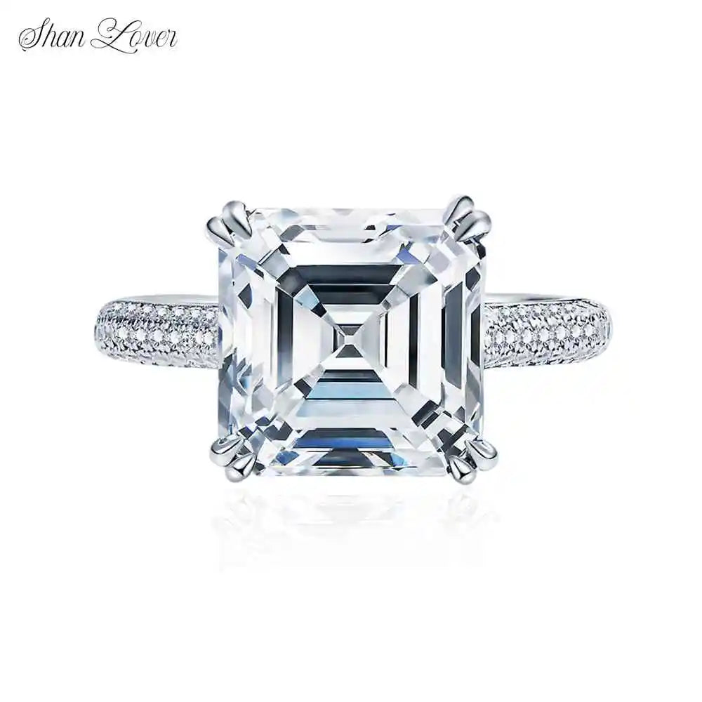 ShanLover Brand CST Top Grade Moissanite Ring 5ct Woman S925 925 Sterling Silver 10*10 Cube Sugar Diamond Wedding Rings Jewelry