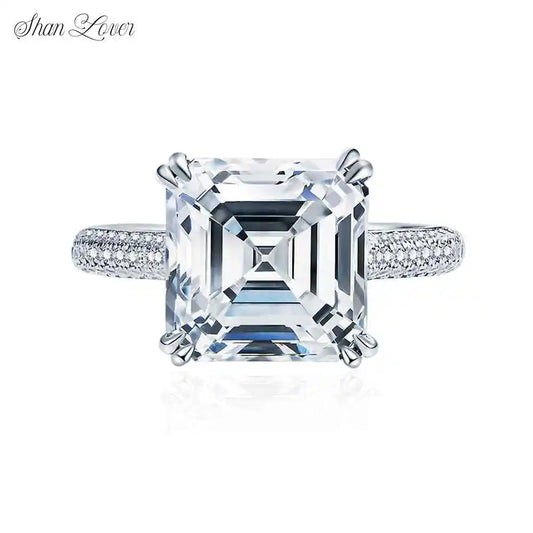 ShanLover Brand CST Top Grade Moissanite Ring 5ct Woman S925 925 Sterling Silver 10*10 Cube Sugar Diamond Wedding Rings Jewelry