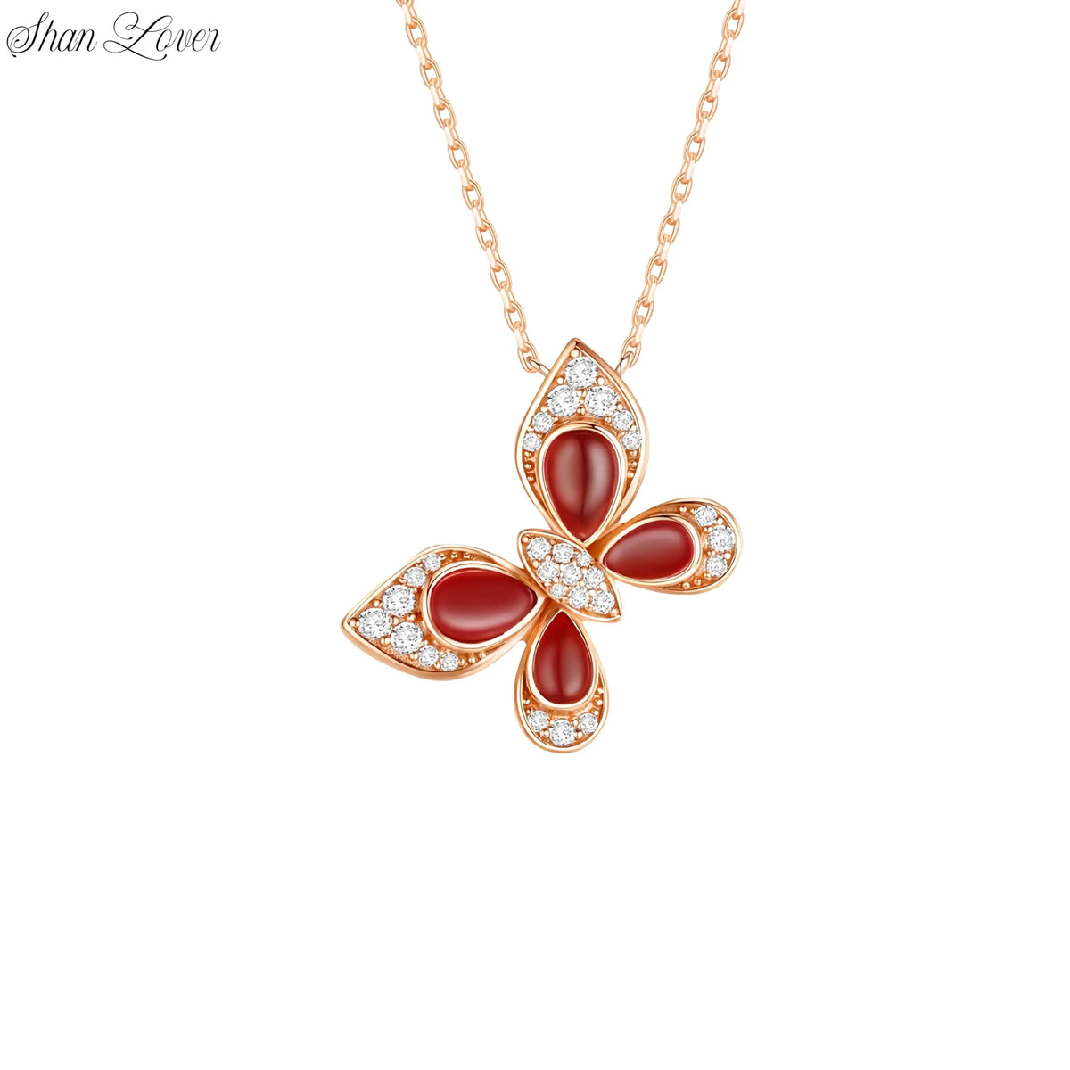 ShanLover Brand 925 Sterling Silver Pendants Necklaces Red Agate White Shell And Turquoise Butterfly Necklace Pendants Jewelry